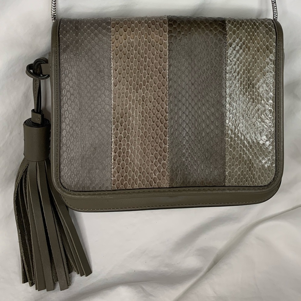 ALLSAINTS Bansho Geniune Snakeskin Colorblock Chainlink Crossbody • Neutral